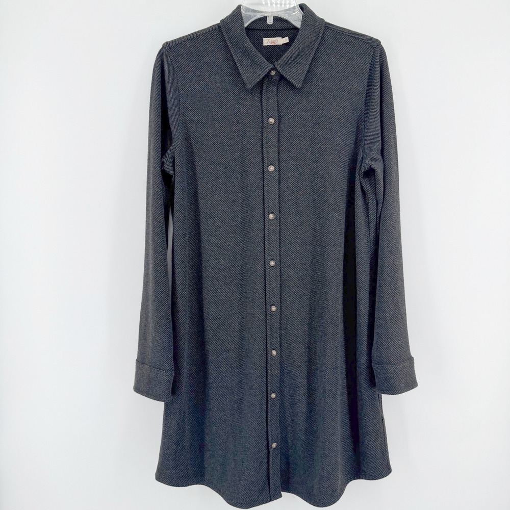 Faherty Legend Sweater Shirt Dress Womens Large Gray Long Sleeve Button Front